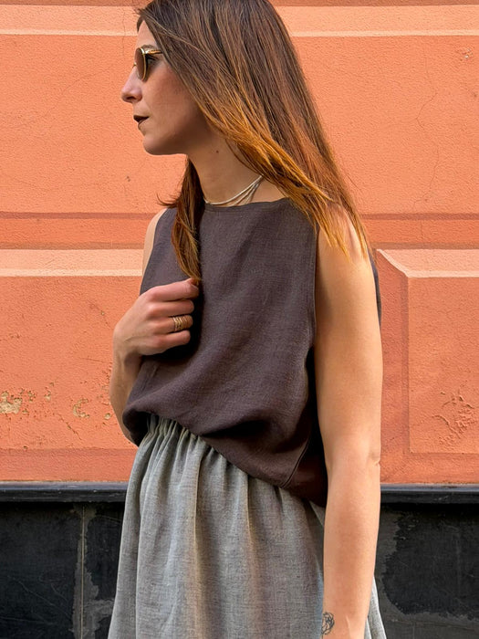 Top Emilia in lino marrone testa di moro