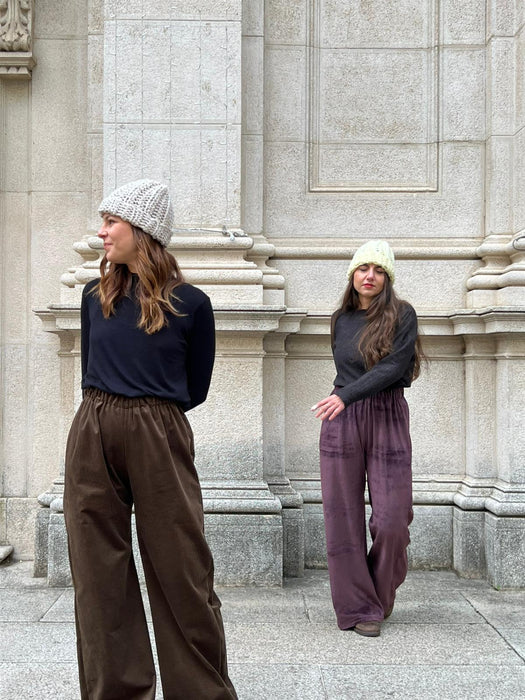 Pantaloni Mia in ciniglia melanzana