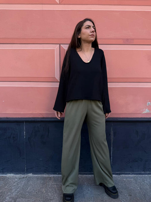 Pantaloni Mia in viscosa verde militare