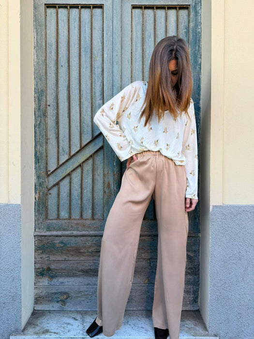 Pantaloni Mia in viscosa color caffellatte