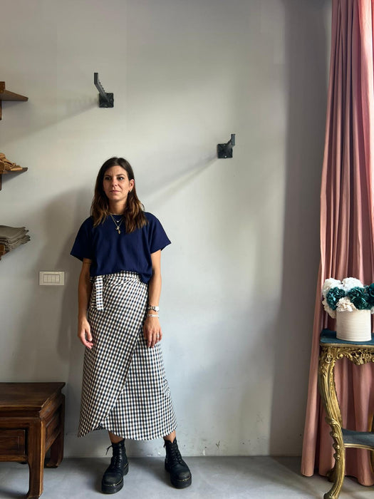 Gonna Matilda lunga a quadretti blu e marrone
