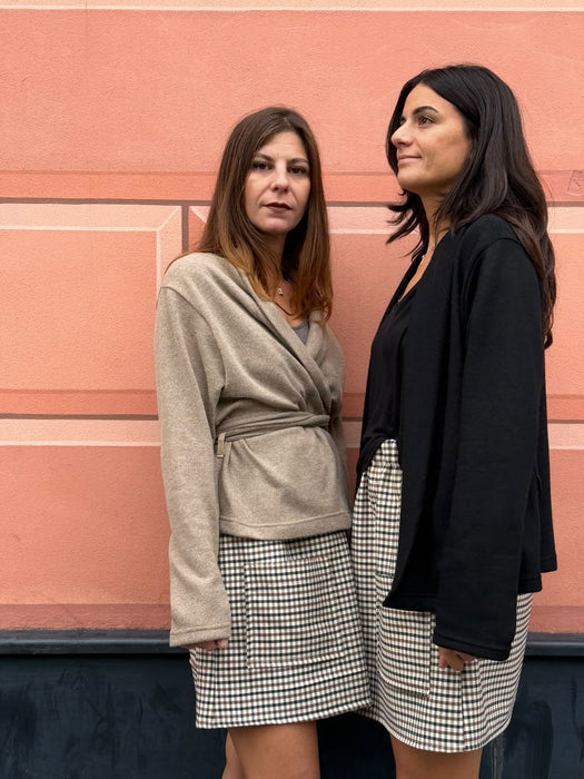 Gonna Luca in twill di lana verde/tabacco/avorio