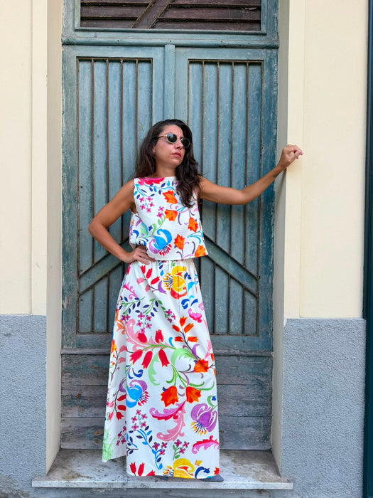 Top Emilia in cotone a fiori colorati