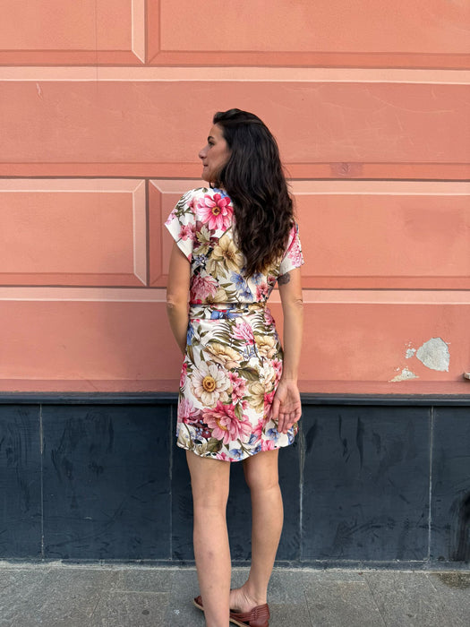Abito Magda corto a fiori rosa