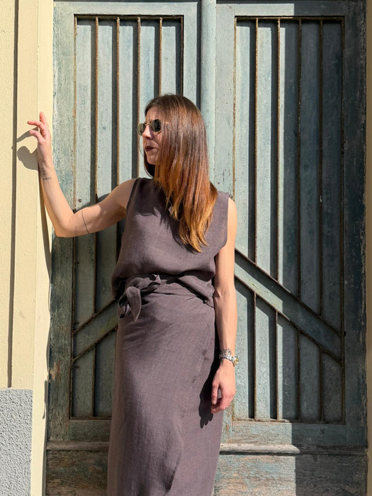 Top Emilia in lino marrone testa di moro