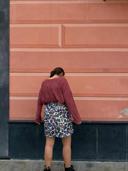 Gonna Eva in gabardine a fiori viola