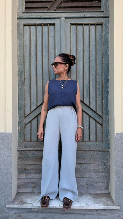 Pantaloni Mia in mussola color ghiaccio