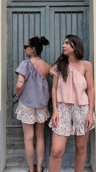 Top Ludovico in lino color lilla mélange