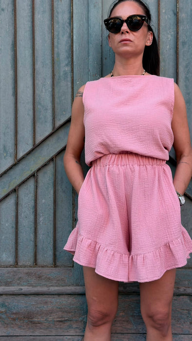 Top Emilia in mussola rosa