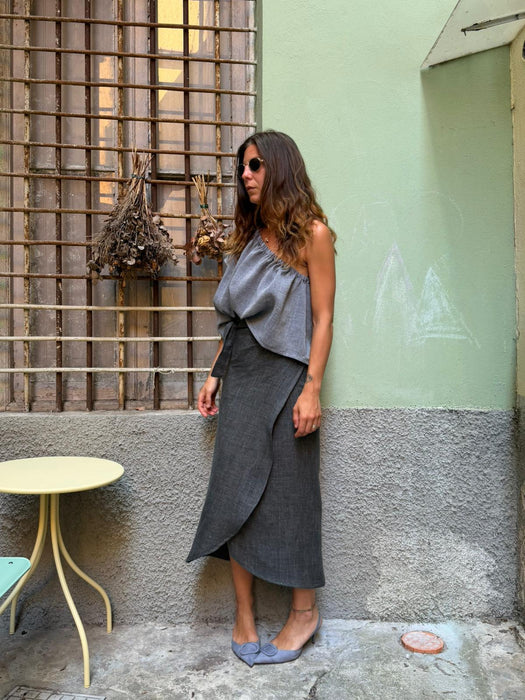 Top Ludovico in lino azzurro jeans