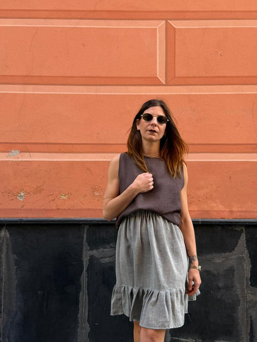 Gonna Olivio in lino color azzurro polvere