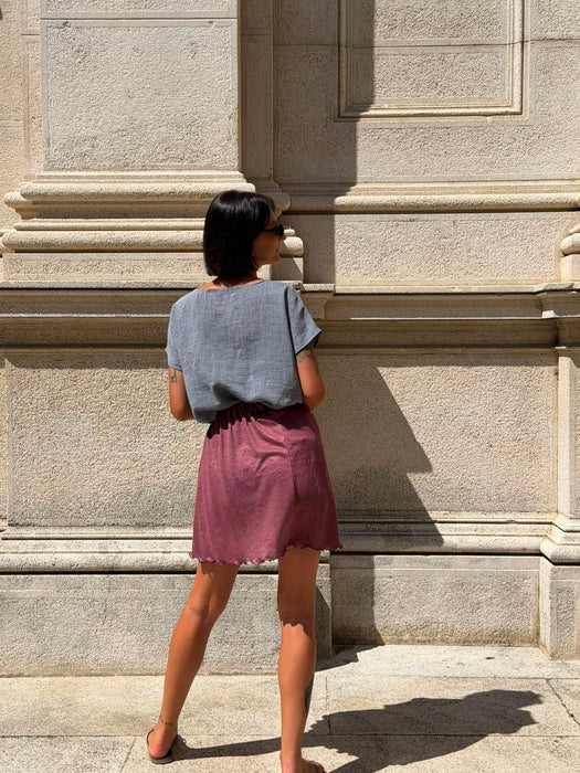 T-Shirt Scatoletta in lino azzurro jeans
