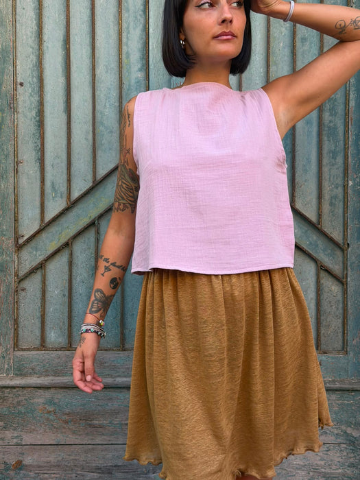 Top Emilia in mussola rosa malva