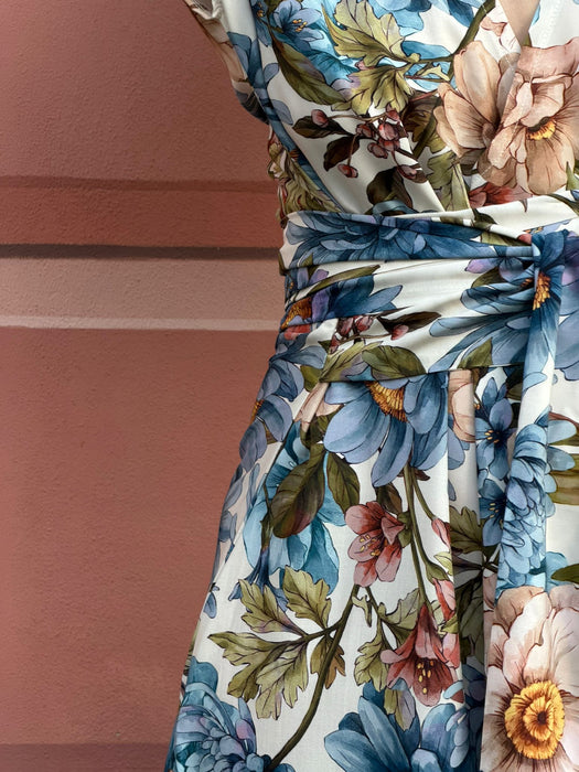 Abito Magda corto a fiori azzurri