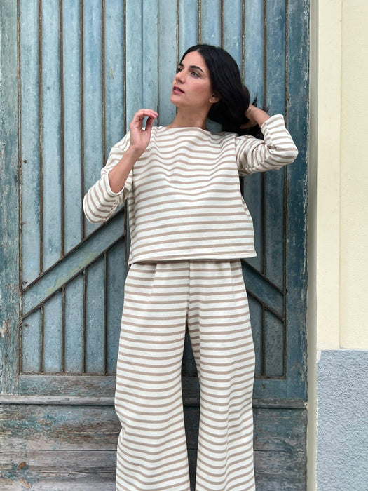 Felpa Deborah a righe panna e beige