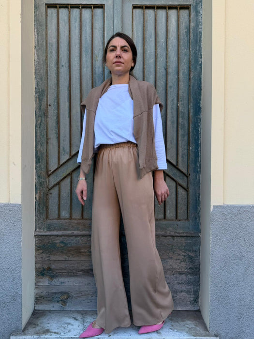 Pantaloni Mia in viscosa color caffellatte