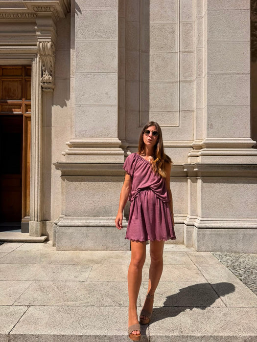 Gonna Ruggero in jersey di lino amarena