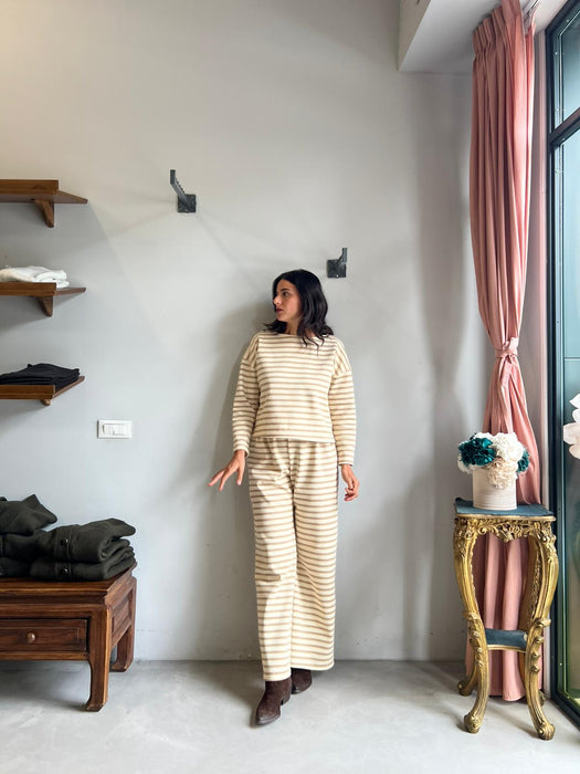 Pantaloni Mia a righe panna e beige