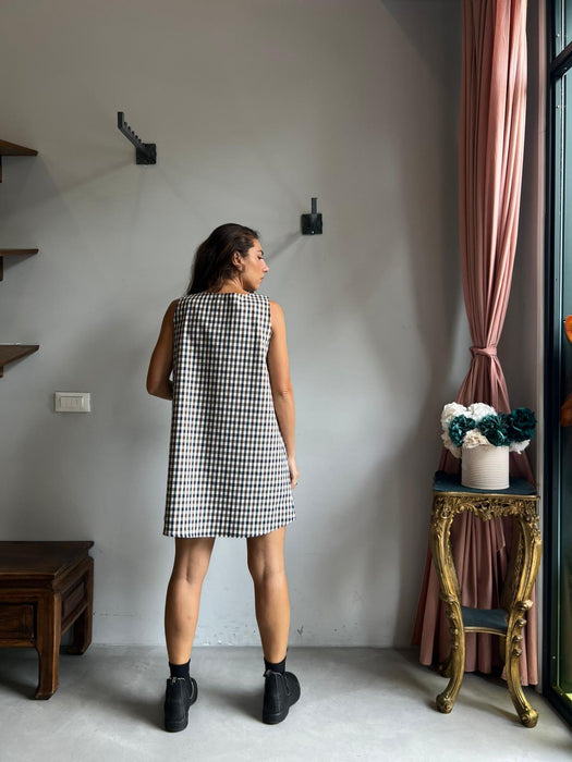 Abito Emilia a quadretti blu e marrone