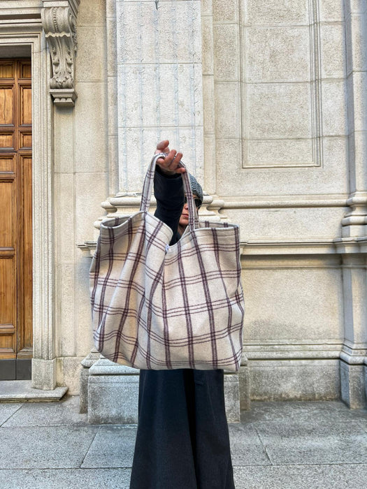 Borsa in lana a quadri panna