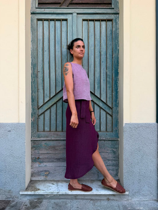 Top Emilia in lino rosa ciliegia