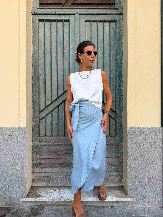 Gonna Matilda in lino e viscosa azzurra