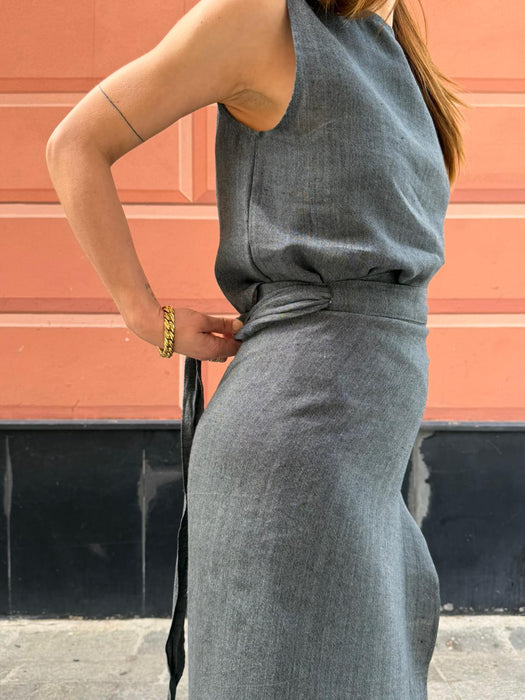 Gonna Matilda in lino color grigio scuro