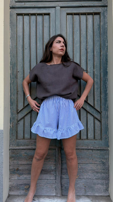 T-shirt Scatoletta in lino marrone testa di moro