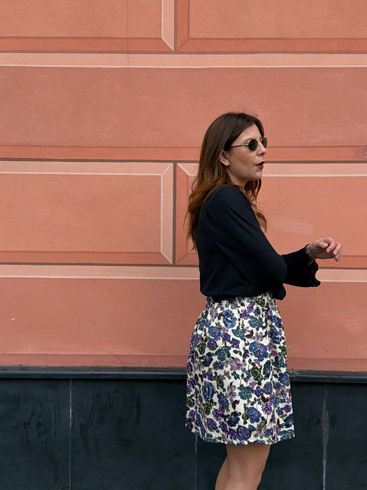 Gonna Eva in gabardine a fiori viola