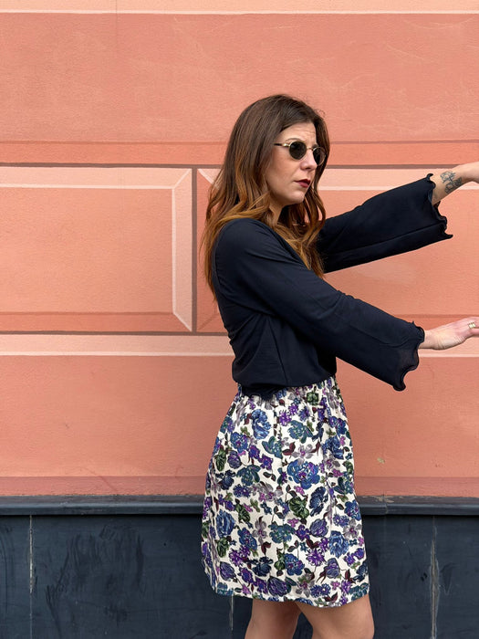 Gonna Eva in gabardine a fiori viola