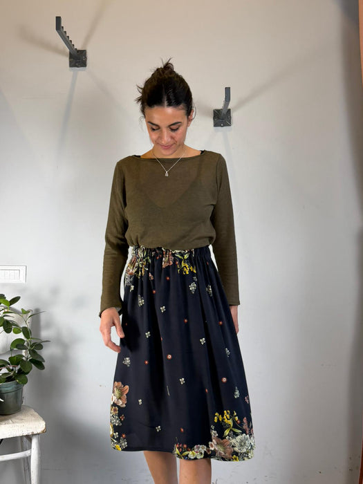 Gonna Beatrice midi nera a fiori