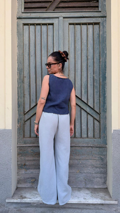 Pantaloni Mia in mussola color ghiaccio