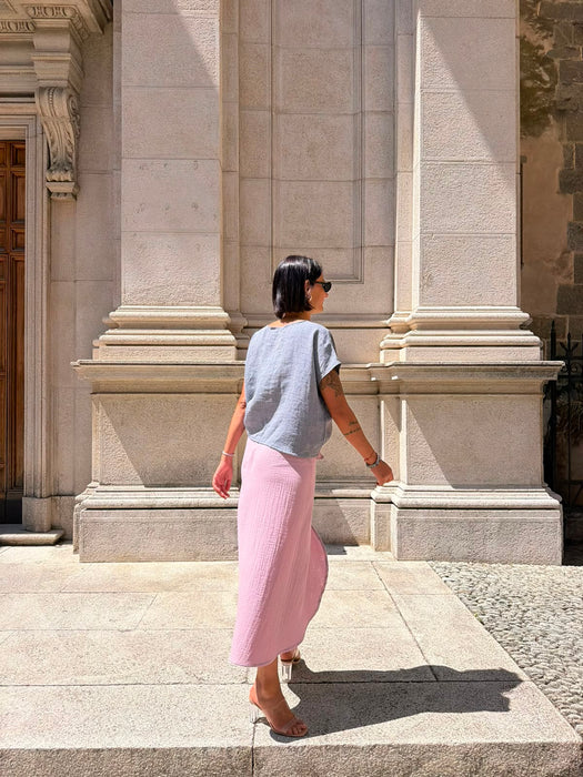 T-Shirt Scatoletta in lino azzurro jeans