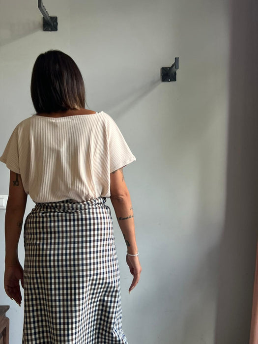 Gonna Matilda lunga a quadretti blu e marrone