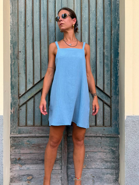 Abito Filomena in mussola azzurra