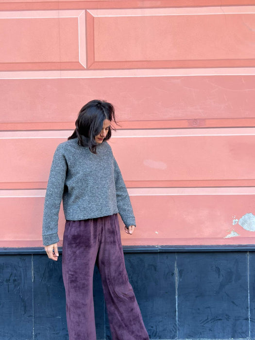 Pantaloni Mia in ciniglia melanzana