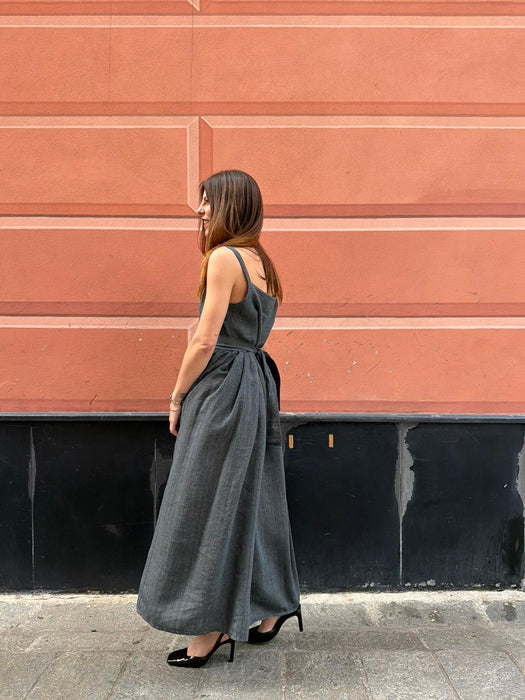 Abito Barbara in lino color grigio scuro