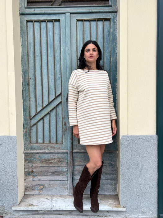 Abito Deborah a righe panna e beige