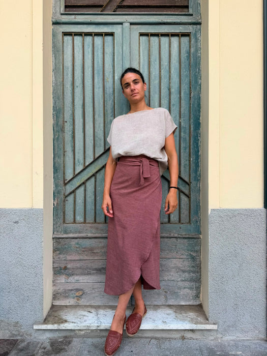 T-shirt Scatoletta in lino sabbia