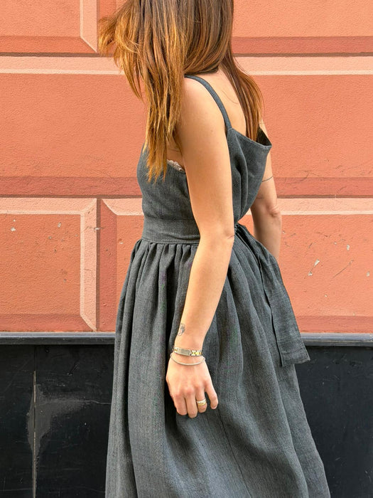 Abito Barbara in lino color grigio scuro