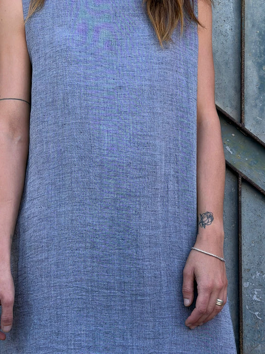 Abito Emilia lungo in lino azzurro jeans