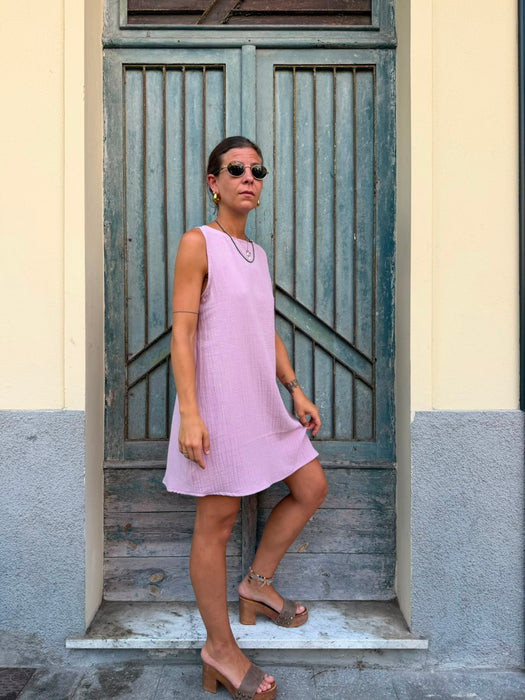 Abito Emilia in mussola rosa malva