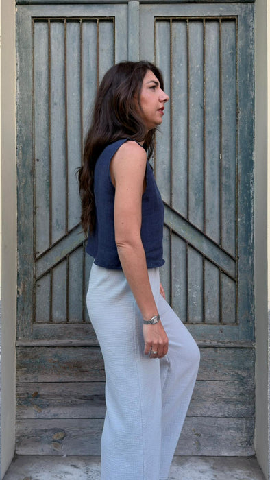 Pantaloni Mia in mussola color ghiaccio