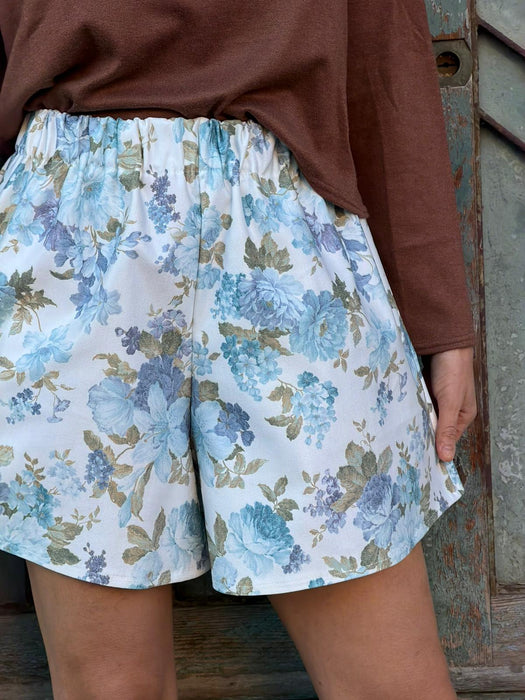 Pantagonna Itana in gabardine a fiori azzurri