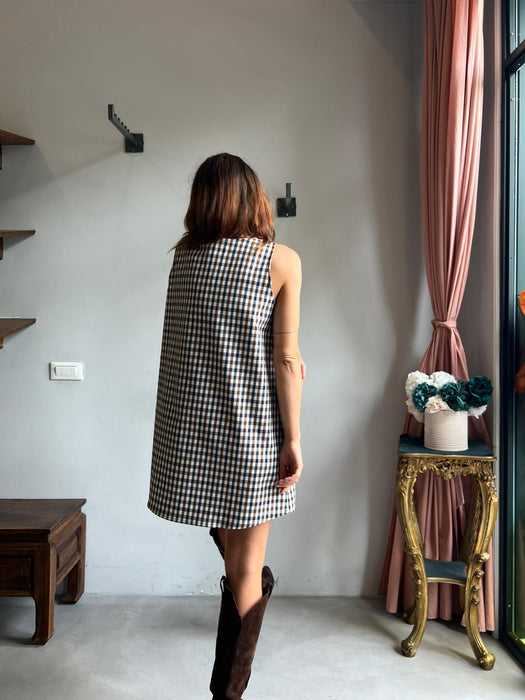 Abito Emilia a quadretti blu e marrone