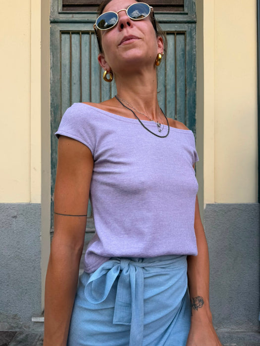 Top Trubino a costine lilla