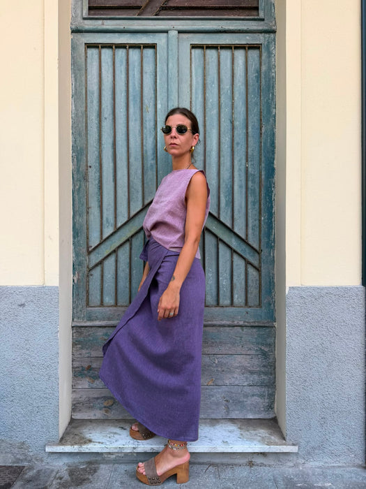 Top Emilia in lino rosa ciliegia