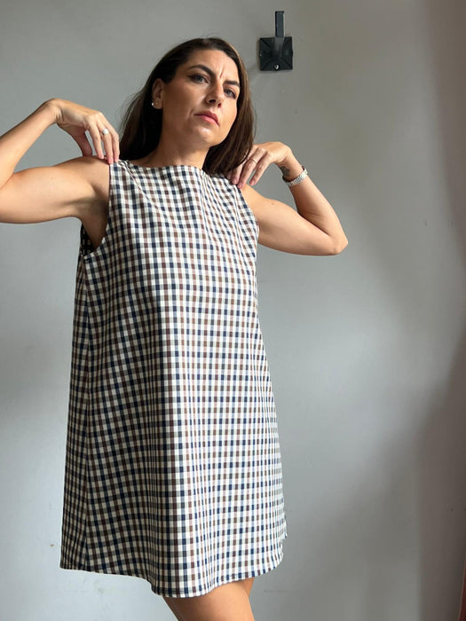 Abito Emilia a quadretti blu e marrone