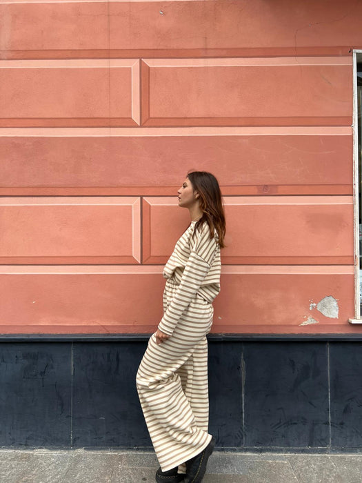 Pantaloni Mia a righe panna e beige