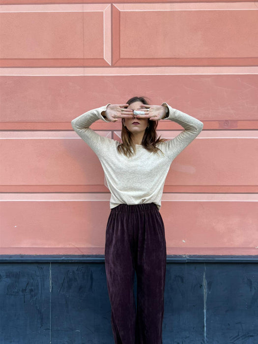 Pantaloni Mia in ciniglia melanzana